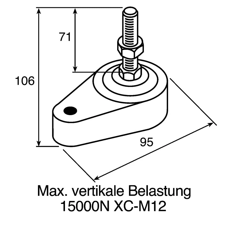 FlexLink Polyamide Heavy Duty Adjustable Foot M12 Thread 11 mm Groove XCFS 12X60X71