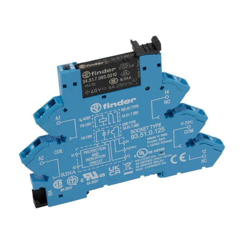 Finder 38 Series Electromechanical Interface Relay, DIN Rail Mount, SPDT Contact, 110V AC/DC Coil, 5mA Coil 38.61.0.125.0060