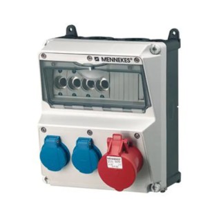 MENNEKES Industrial Power Connector AMAXX Receptacle Combination, 16A, 400V, 5-Pole, Wall Mount, IP44, Red/Blue IP44