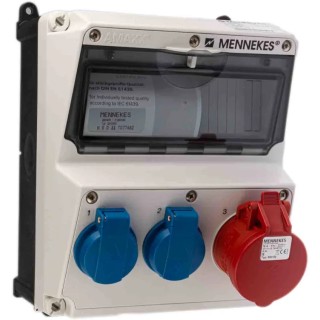 MENNEKES Industrial Power Connector AMAXX Receptacle Combination 16A 230V, 400V 5-Pole IP44 Red Blue Wall Mount IP44