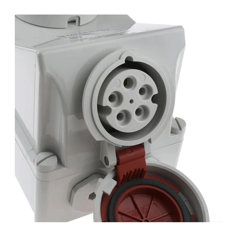 MENNEKES Wall Mount Receptacle, Rated At 16A, 400V, IP67, White Red, 5 Pole, Interlocked, Screw Terminal 