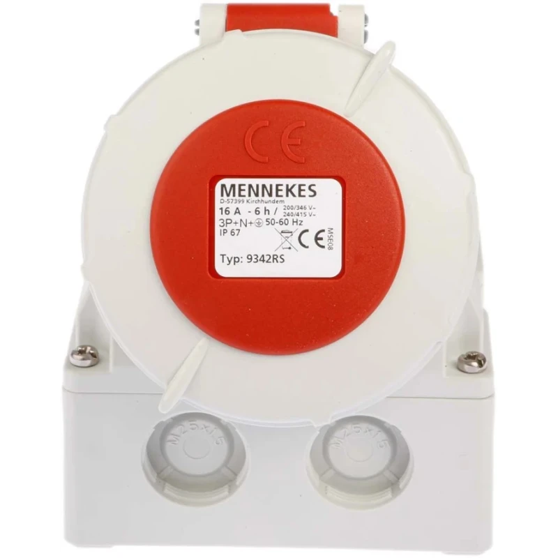 MENNEKES Industrial Power Connector Rated At 16A, 400V Red Wall Mount IP67 5 Pole IP67