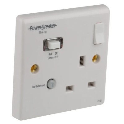 Powerbreaker PowerBreaker H 13A Passive 1 Gang Surface Switched RCD Socket Polycarbonate 230VAC K21WP-C