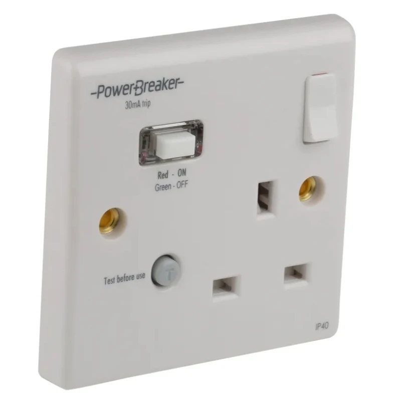 Powerbreaker PowerBreaker H 13A Passive 1 Gang Surface Switched RCD Socket Polycarbonate 230VAC K21WP-C