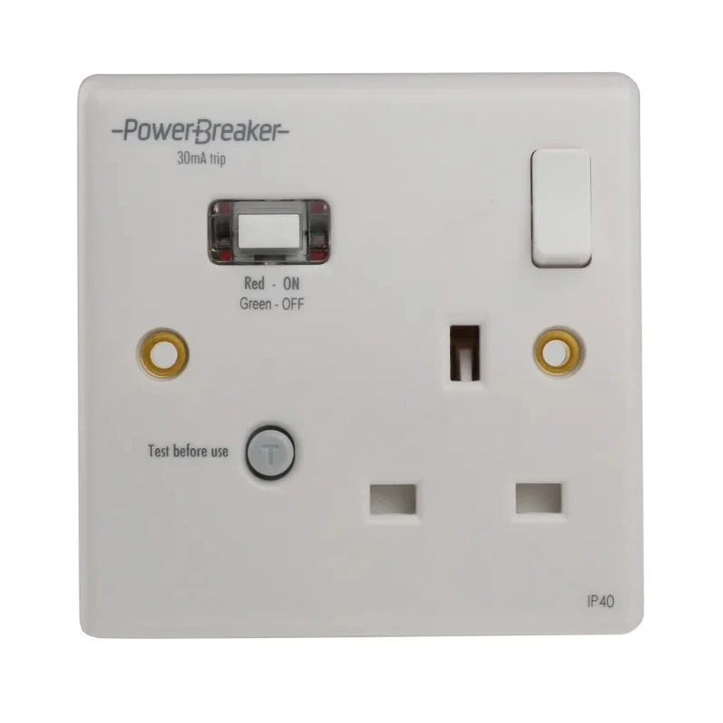 Powerbreaker PowerBreaker H 13A Passive 1 Gang Surface Switched RCD Socket Polycarbonate 230VAC K21WP-C