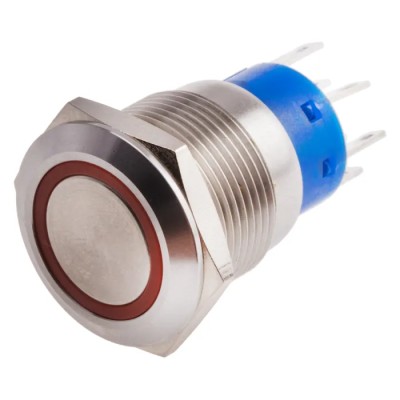 RS PRO Illuminated Latching Push Button Switch DPDT Panel Mount 19.2 mm Cutout Red LED IP67 250 V 5A 111-5776
