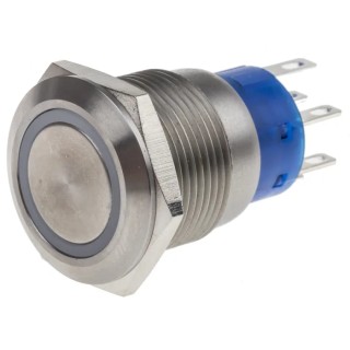 RS PRO Illuminated Momentary Push Button Switch Panel Mount 19.2 mm Cutout DPDT Yellow LED IP67 250 V 5A 111-5779