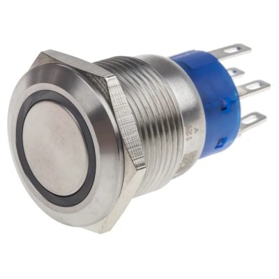 RS PRO Illuminated Momentary Push Button Switch Panel Mount 19.2 mm Cutout SPDT White LED IP67 250V 5A 111-5791