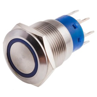 RS PRO Illuminated Latching Push Button Switch, Panel Mount, 19.2 mm Cutout, DPDT, Blue LED, IP67, 250 V AC 5A 111-5785
