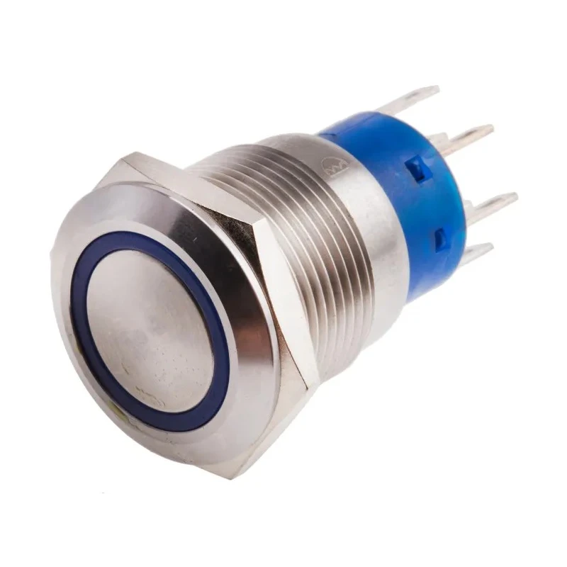RS PRO Illuminated Latching Push Button Switch, Panel Mount, 19.2 mm Cutout, DPDT, Blue LED, IP67, 250 V AC 5A 111-5785