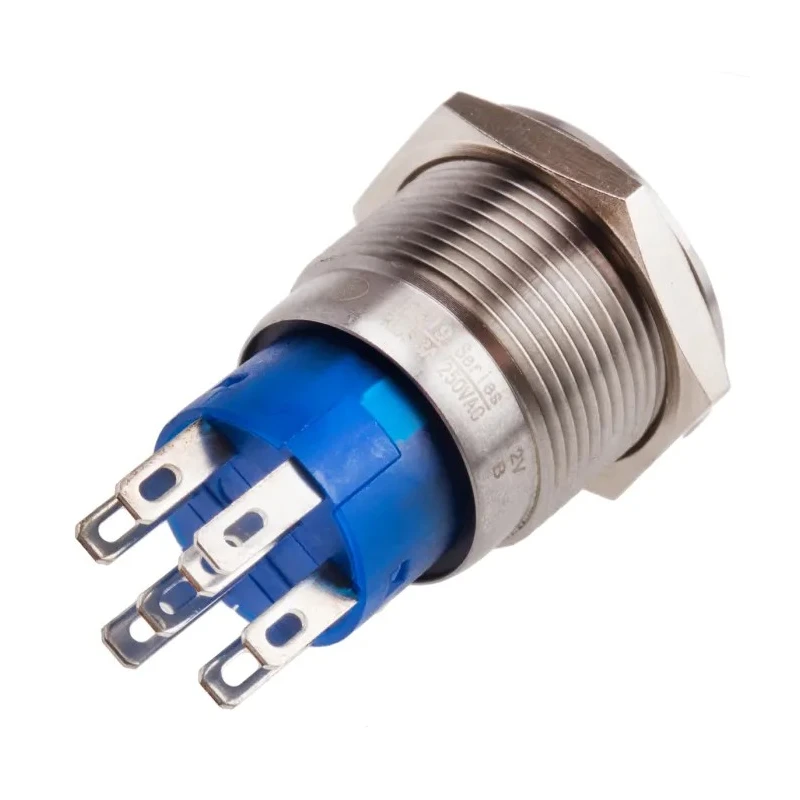 RS PRO Illuminated Latching Push Button Switch, Panel Mount, 19.2 mm Cutout, DPDT, Blue LED, IP67, 250 V AC 5A 111-5785