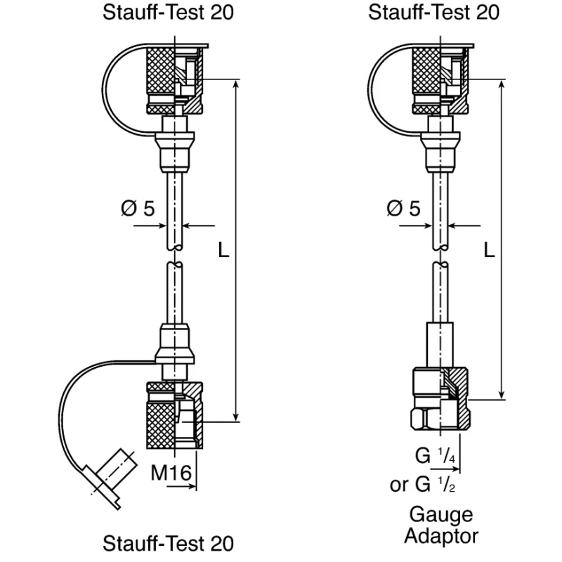 Stauff Hydraulic Test Point Hose 1m Length, Threaded Male M16 x 1/4 to M16, 400 bar Max Operating Pressure SMS 20 1000A
