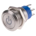 RS PRO Illuminated Push Button Switch Latching Silver Actuator 19 mm Cutout DPDT Yellow LED IP67 250V AC 111-5831