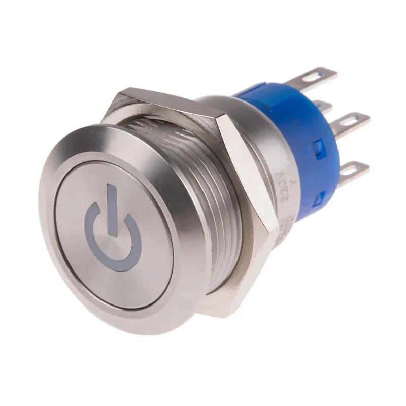 RS PRO Illuminated Push Button Switch Latching Silver Actuator 19 mm Cutout DPDT Yellow LED IP67 250V AC 111-5831