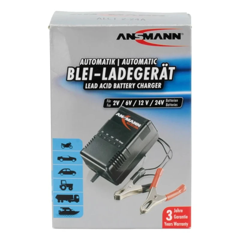 Ansmann Lead Acid Battery Charger Compatible with 2 V, 6 V, 12 V, 24 V Batteries 900 mA Charge Current 2.4 to 24 Ah 9164016
