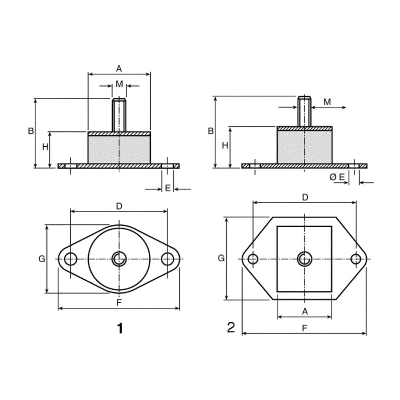 Paulstra Hutchinson Round M12 Male Buffer Foot Anti-Vibration Mount with 250 daN Compression, 65 mm Overall Height 53924355