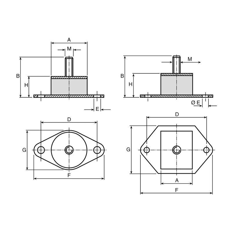 Paulstra Hutchinson Round M12 Male Buffer Foot Anti-Vibration Mount with 250 daN Compression, 65 mm Overall Height 53924355
