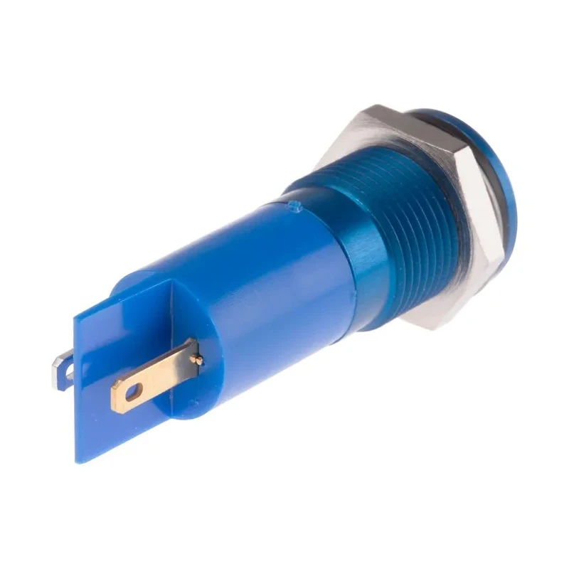 RS PRO Blue Panel Mount Indicator 12V DC 20mA Solder Lug Termination Flush Bezel IP67 111-6565