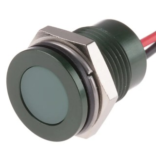 RS PRO Green Panel Mount Indicator 24V DC 20mA Lead Wire Termination IP67 Flush 111-6575