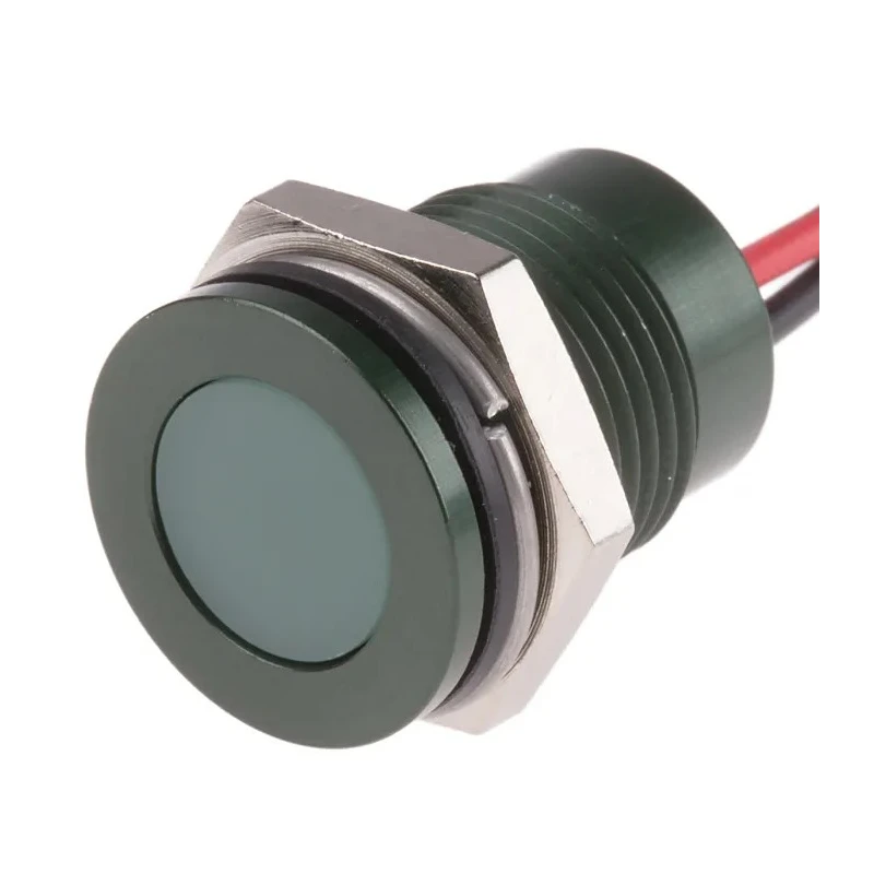 RS PRO Green Panel Mount Indicator 24V DC 20mA Lead Wire Termination IP67 Flush 111-6575