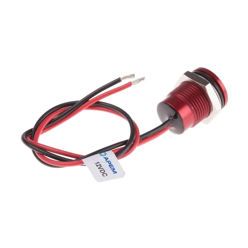 RS PRO Red Panel Mount Indicator 12V dc 20mA Lead Wire Termination IP67 Flush Bezel 111-6568