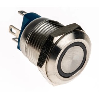 RS Pro Illuminated Push Button Switch Momentary Panel Mount 12 mm Cutout SPST Blue LED IP65 IP67 36V dc 111-6526