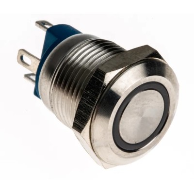 RS Pro Illuminated Push Button Switch Momentary Panel Mount 12 mm Cutout SPST Blue LED IP65 IP67 36V dc 111-6526