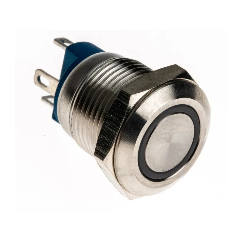 RS Pro Illuminated Push Button Switch Momentary Panel Mount 12 mm Cutout SPST Blue LED IP65 IP67 36V dc 111-6526