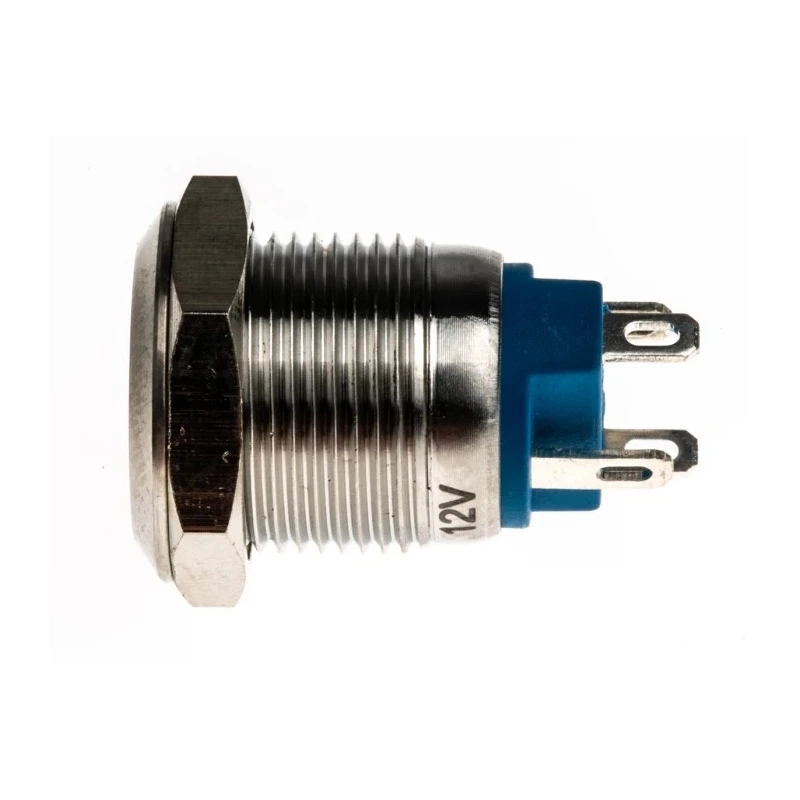 RS Pro Illuminated Push Button Switch Momentary Panel Mount 12 mm Cutout SPST Blue LED IP65 IP67 36V dc 111-6526