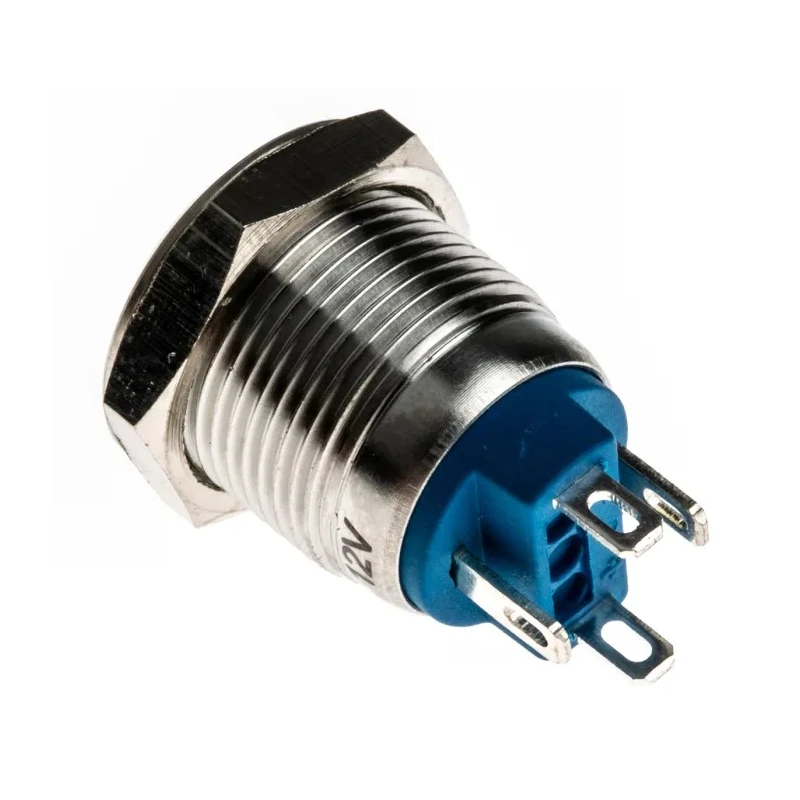 RS Pro Illuminated Push Button Switch Momentary Panel Mount 12 mm Cutout SPST Blue LED IP65 IP67 36V dc 111-6526
