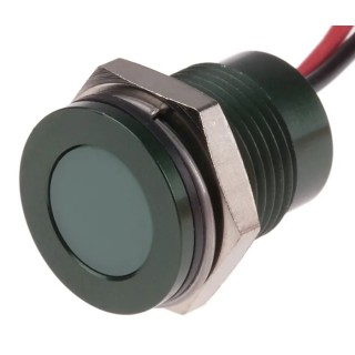 RS PRO Green Flush Panel Mount Indicator 12V DC 20mA Lead Wire Termination IP67 111-6574