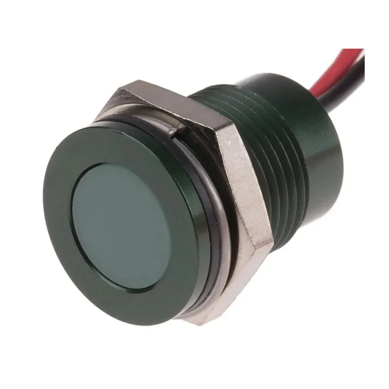 RS PRO Green Flush Panel Mount Indicator 12V DC 20mA Lead Wire Termination IP67 111-6574