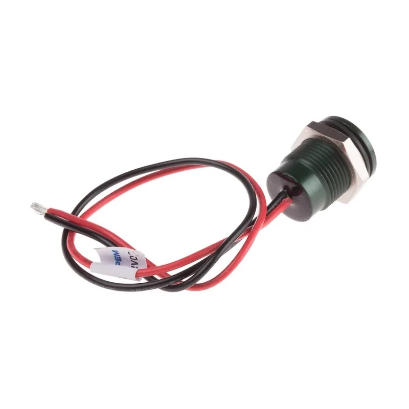 RS PRO Green Flush Panel Mount Indicator 12V DC 20mA Lead Wire Termination IP67 111-6574