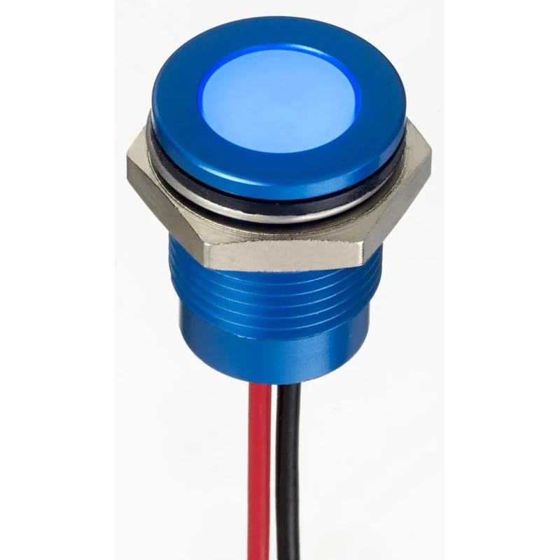 RS PRO Blue Panel Mount Indicator 24V DC 20mA Lead Wire Termination IP67 Flush 111-6578