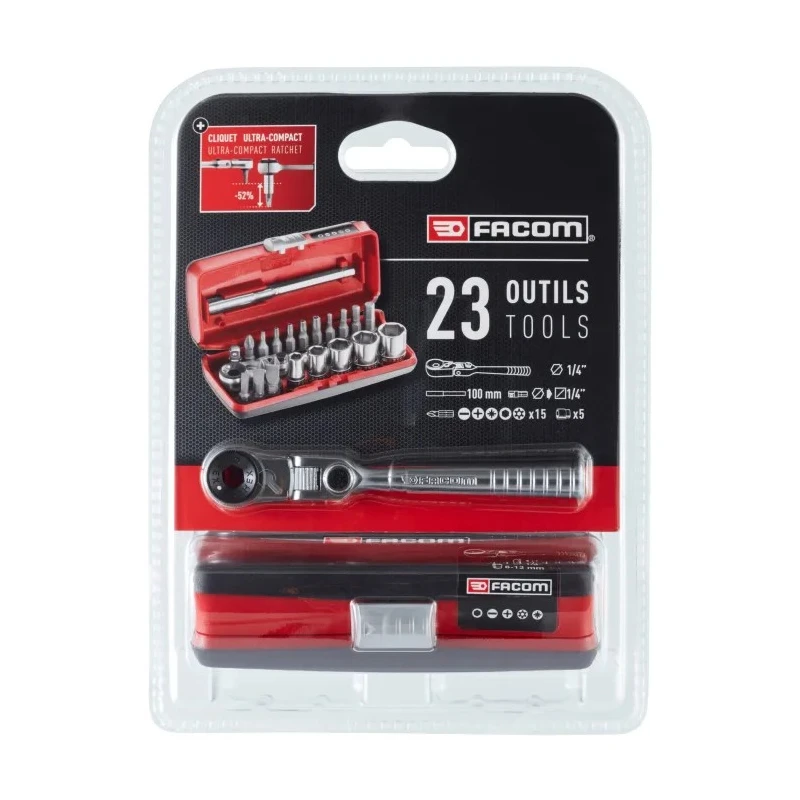 Facom 23-Piece 1/4 in Drive 6 Point Socket Set Chrome Vanadium Steel R1PICOPB
