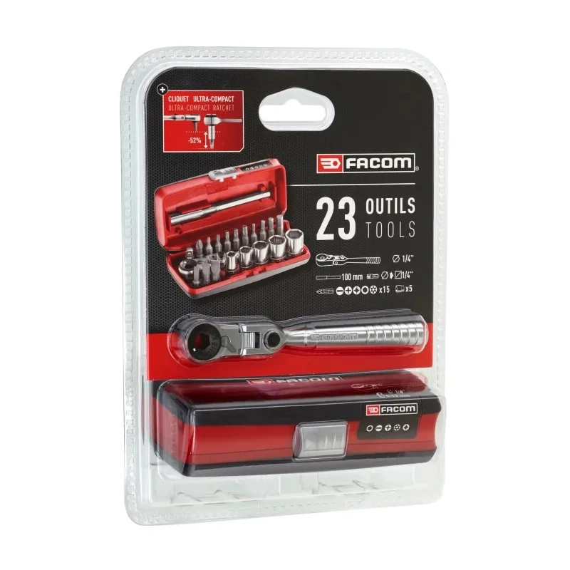 Facom 23-Piece 1/4 in Drive 6 Point Socket Set Chrome Vanadium Steel R1PICOPB