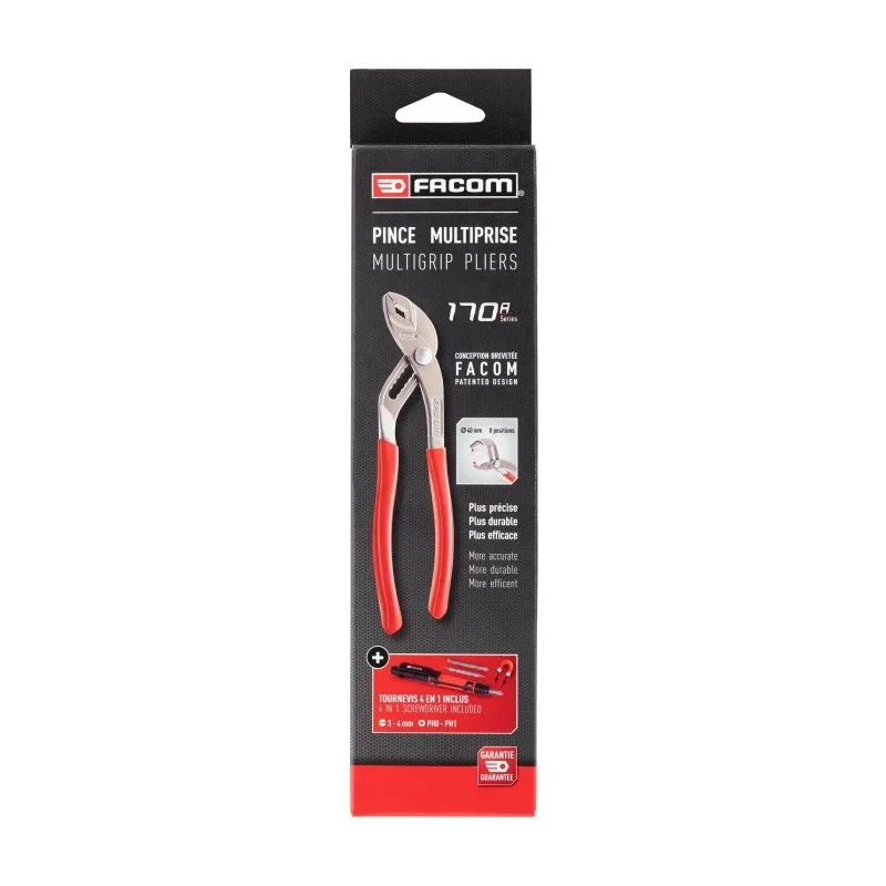 Facom 1-Piece Water Pump Plier, Standard Multigrip, 250mm Overall Length, 46mm Jaw Length, Ergonomic Handle 170A.25PB