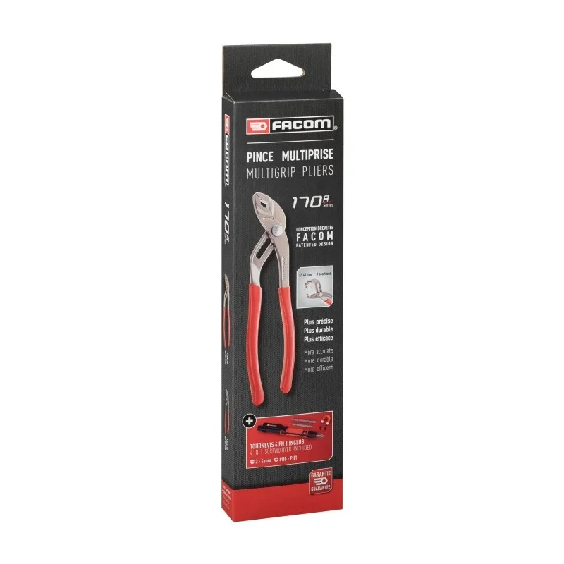 Facom 1-Piece Water Pump Plier, Standard Multigrip, 250mm Overall Length, 46mm Jaw Length, Ergonomic Handle 170A.25PB