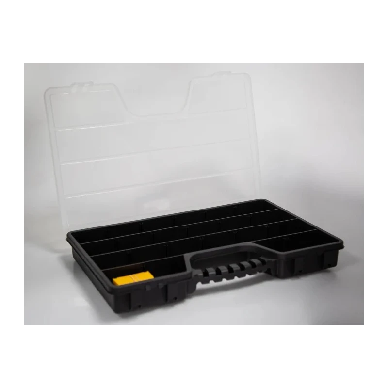 RS PRO Adjustable Compartments 17 Cell Transparent Black Polypropylene Compartment Box 60mm x 510mm x 330mm 435-0191