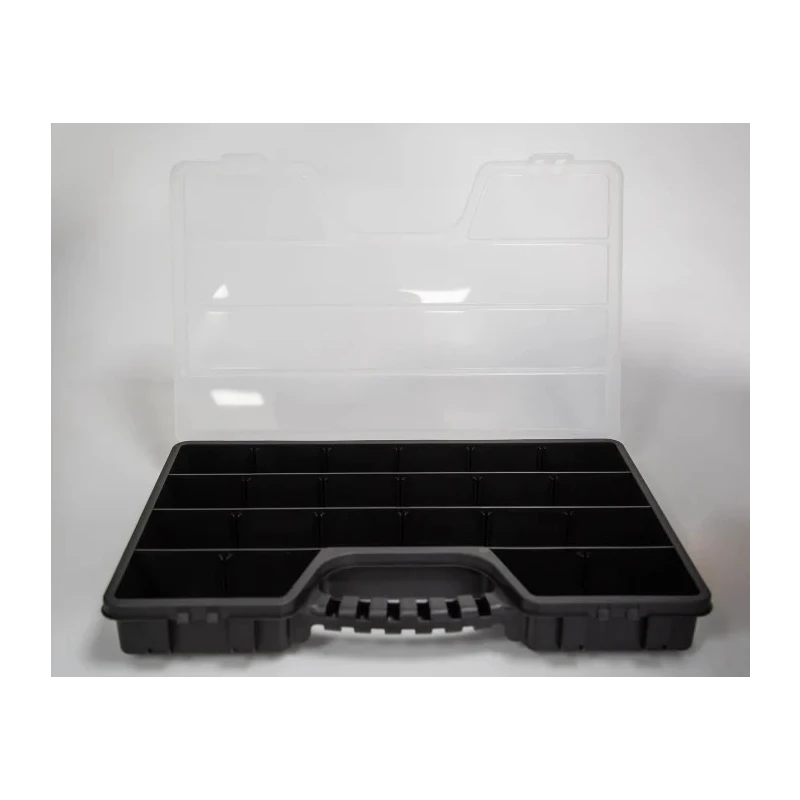 RS PRO Adjustable Compartments 17 Cell Transparent Black Polypropylene Compartment Box 60mm x 510mm x 330mm 435-0191