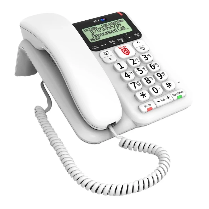 BT Decor 2600 Corded White Telephone with LCD Display, Handsfree Calling, Call Blocker O83154