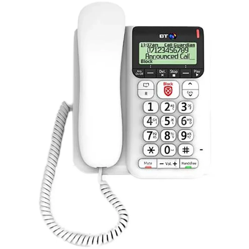 BT Decor 2600 Corded White Telephone with LCD Display, Handsfree Calling, Call Blocker O83154