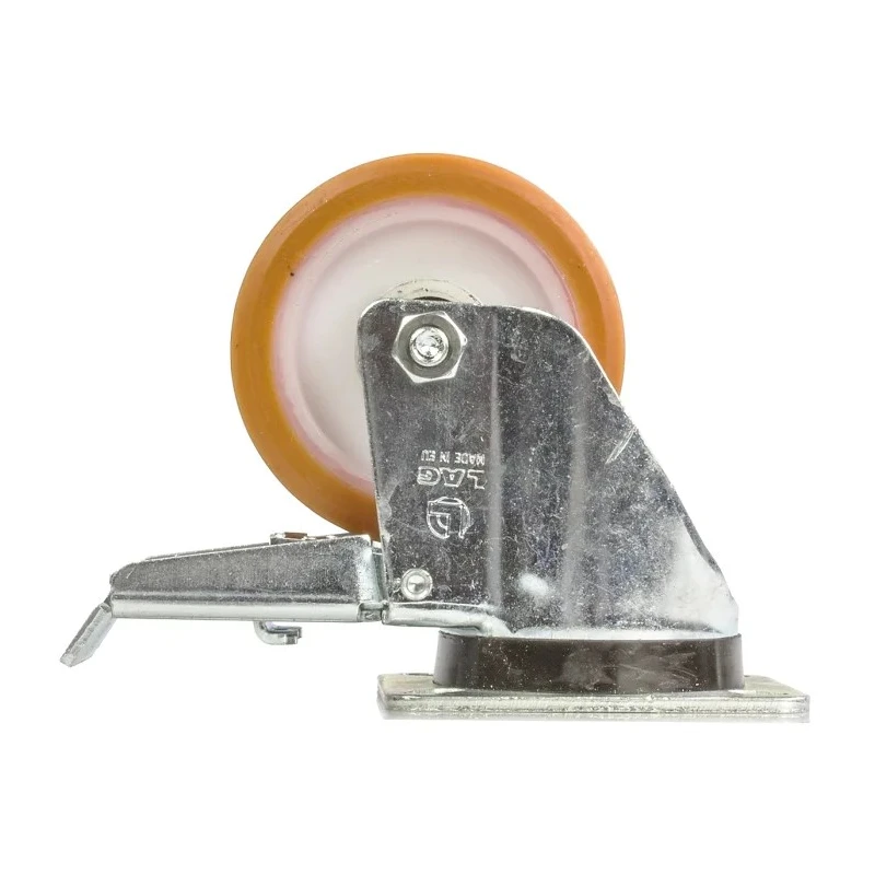 LAG Braked Swivel Castor, 200 kg Load Capacity, 100 mm Polyurethane Wheel, Galvanised Steel Frame, Nylon Hub 19878 FR