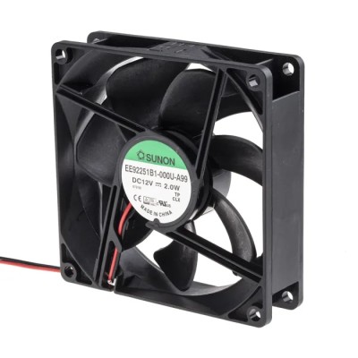 Sunon EE Series MagLev DC Axial Fan 12V DC 2W 87.5 m³/h Airflow 165 mA Max Ball Bearing IP0 92x92x25 mm EE92251B1-000U-A99