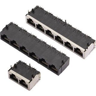 MH Connectors MH3012 Series RJ45 Connector Female PCB Cat5e Shielded Right Angle 8 Port 8 Way 3012S-08(4.57)