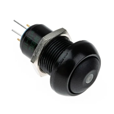 APEM IP Series Illuminated Miniature Push Button Switch, Latching, Panel Mount, 13.6 mm Cutout, SPST, Green LED IPR1SAD2LOG