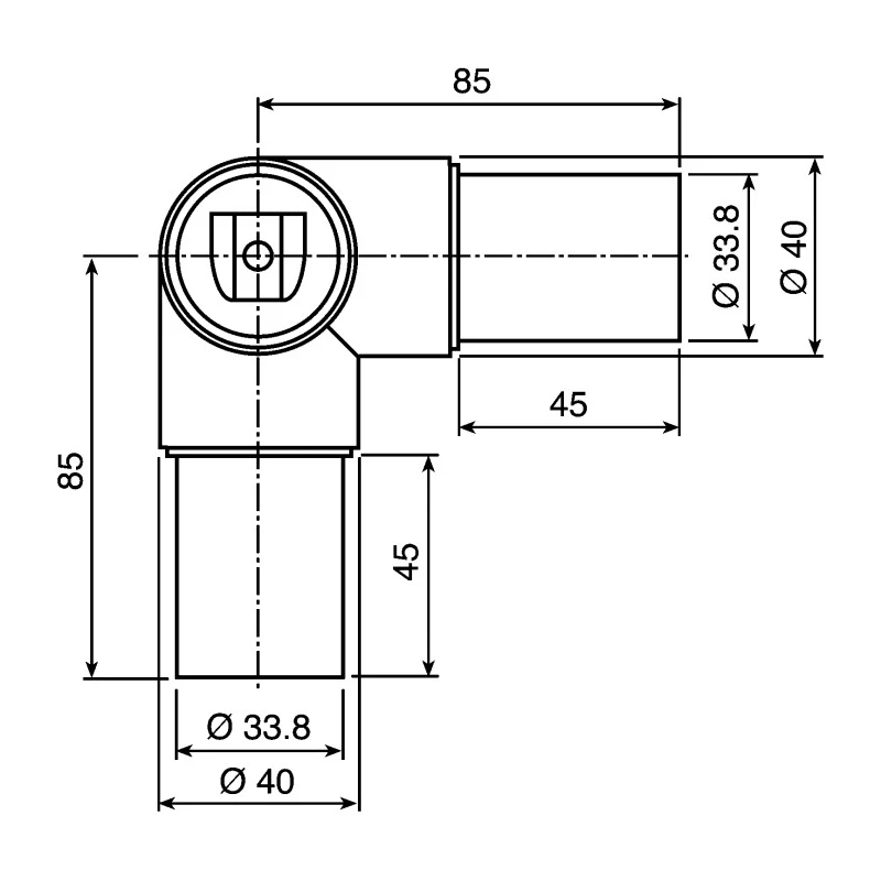 Rose+Krieger Die Cast Aluminium 90° Connector for 40 mm Strut Profile & 40 mm Round Tube 6m Length 11403422025