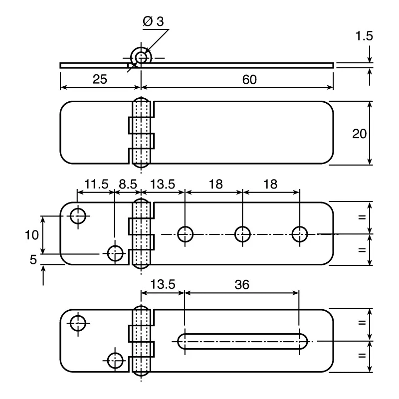 Savigny Steel Strap Hinge with Fixed Pin, 85 mm Length x 20 mm Width x 1.5 mm Thickness 40406 ABR