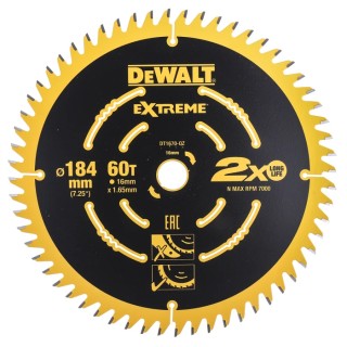 DeWALT Circular Saw Blade Carbide 60 Teeth 184 mm Diameter 1.65 mm Kerf Thickness DT1670-QZ