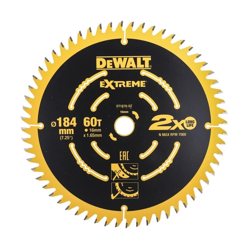DeWALT Circular Saw Blade Carbide 60 Teeth 184 mm Diameter 1.65 mm Kerf Thickness DT1670-QZ